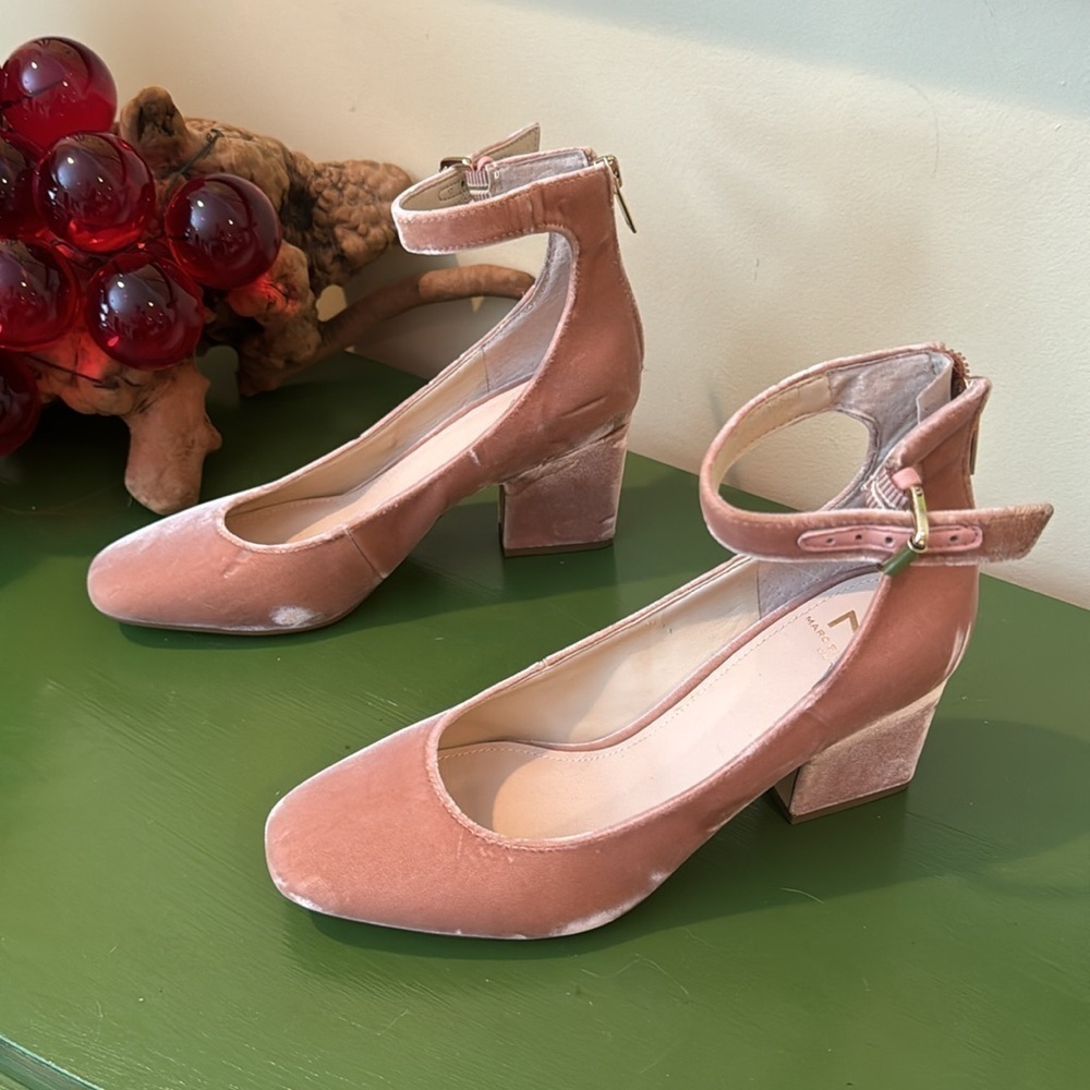 Marc Fisher Blush Pink Velvet Ankle Strap Pumps - Picture 3 of 8